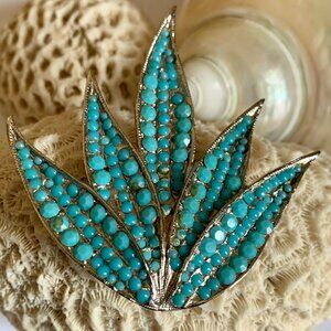 Vintage Tara Turquoise Silver Leaf Pin/Brooch/Pend…